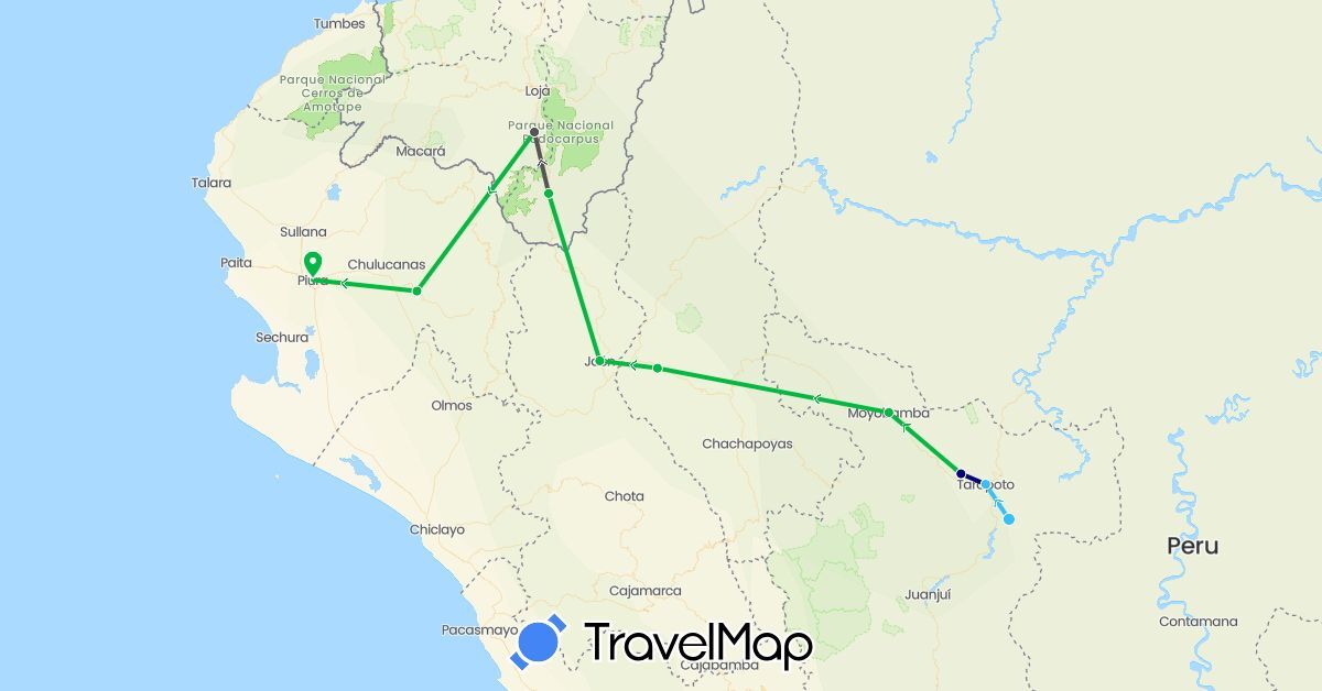 TravelMap itinerary: driving, bus, boat, motorbike in Ecuador, Peru (South America)